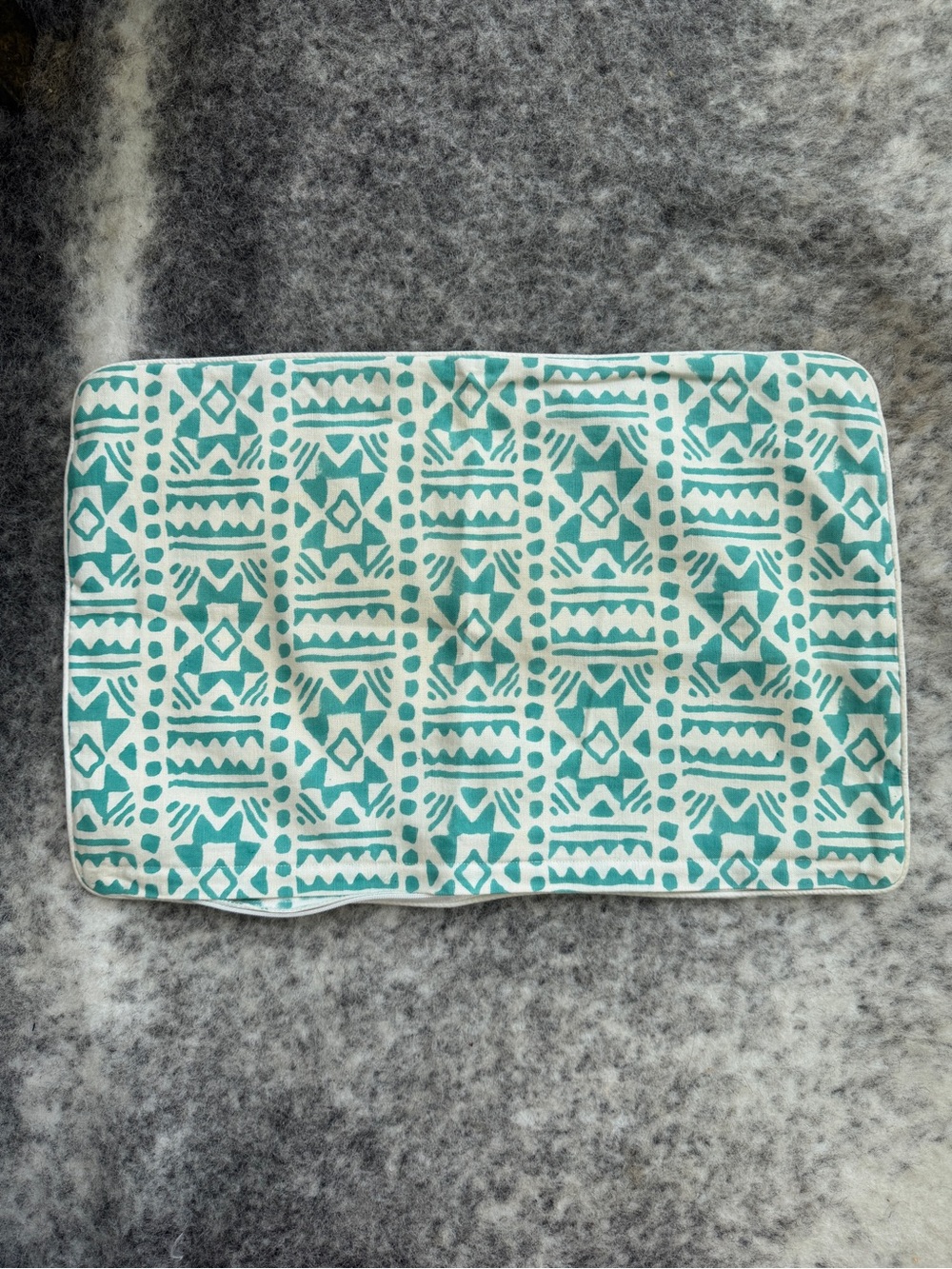 John Robshaw Textiles 12”x18 Pillow- Teal and White Geometric